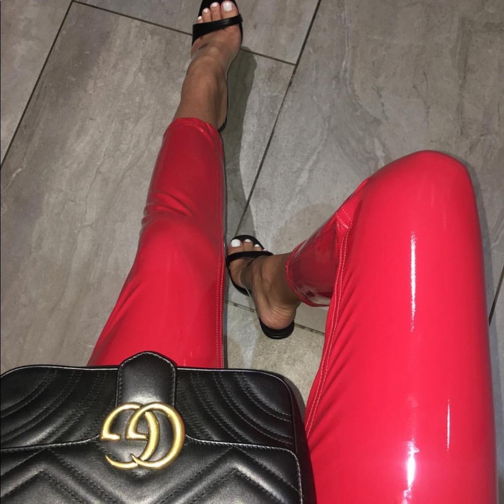 Topshop Red Crop Skinny Patent Pants sz 24 L 32